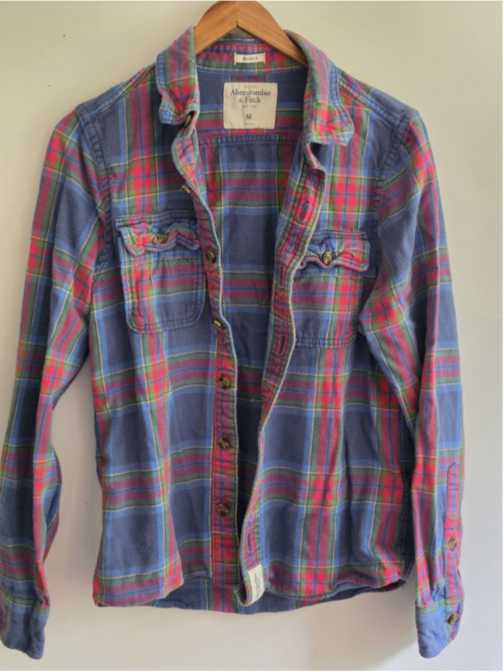 Vtg Abercrombie & Fitch Muscle Fit Plaid Flannel Button Down Shirt Mens Size M